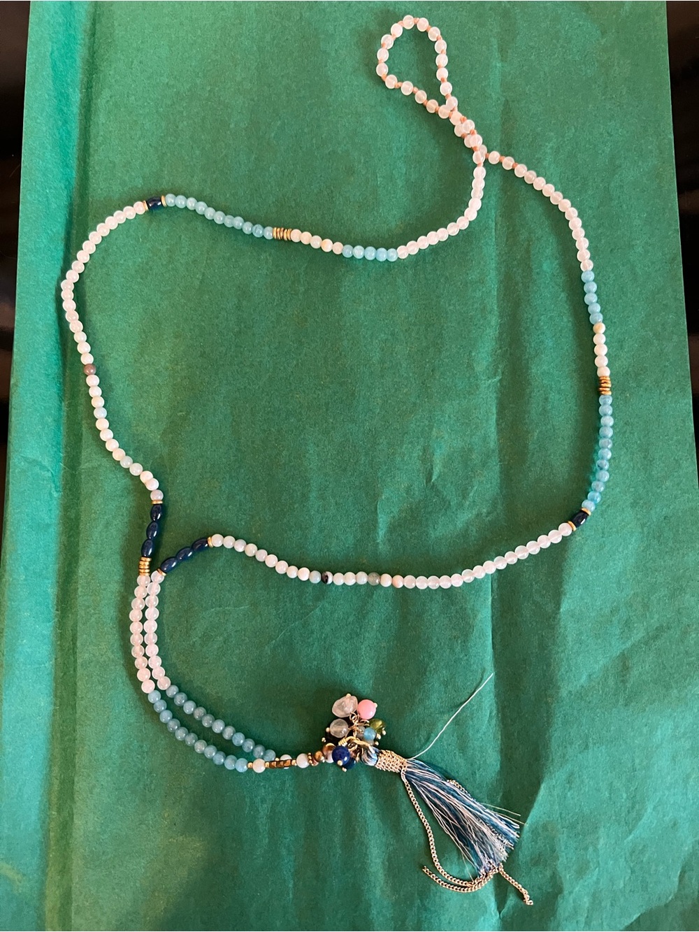 Nakamol Blue, White & Navy Beaded Tassel Necklace